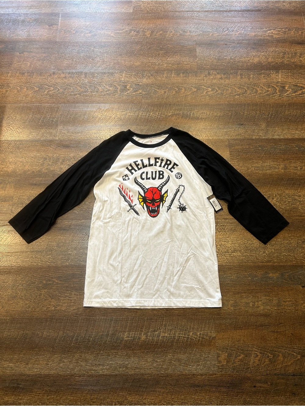 Netflix White and Black 'Hellfire Club' Raglan Tee